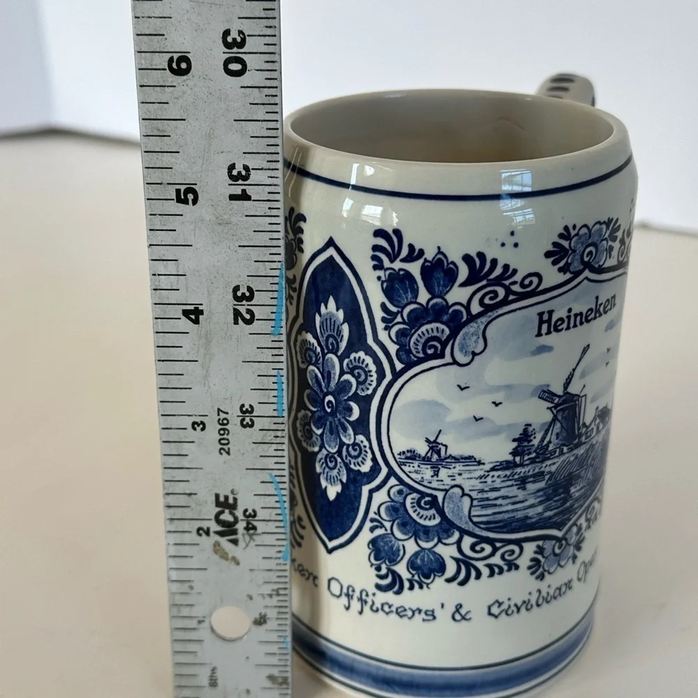 Vintage Heineken Delft Blue & White Hand Painted in Holland  Ceramic Beer Stein